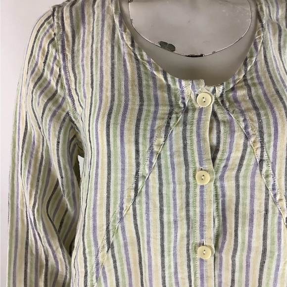 Flax Sz P 100% Linen Beach Vacation Pullover Striped Tunic Top Multicolor - Picture 3 of 7